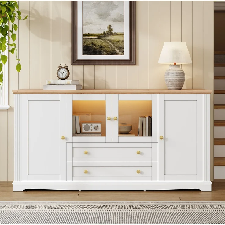 Sideboard 160x40x80,5 cm mit 4 Türen, 2 Schubladen und App-steuerbarer LED-Beleuchtung – Bild 1