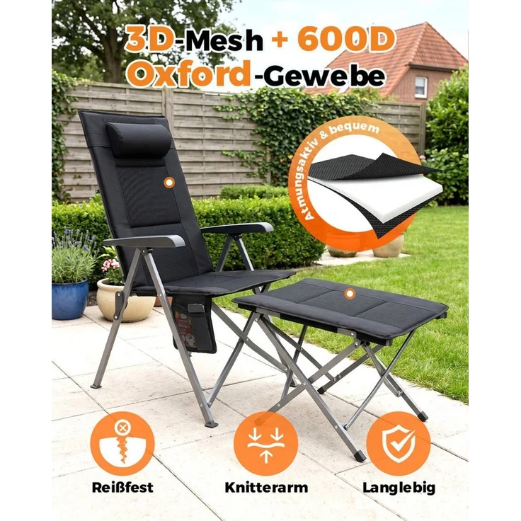 HOMECALL Klappstuhl Campingstuhl Faltbar 3D-Mesh + 600D Oxford Gartenstuhl Hohe Lehne – Bild 4
