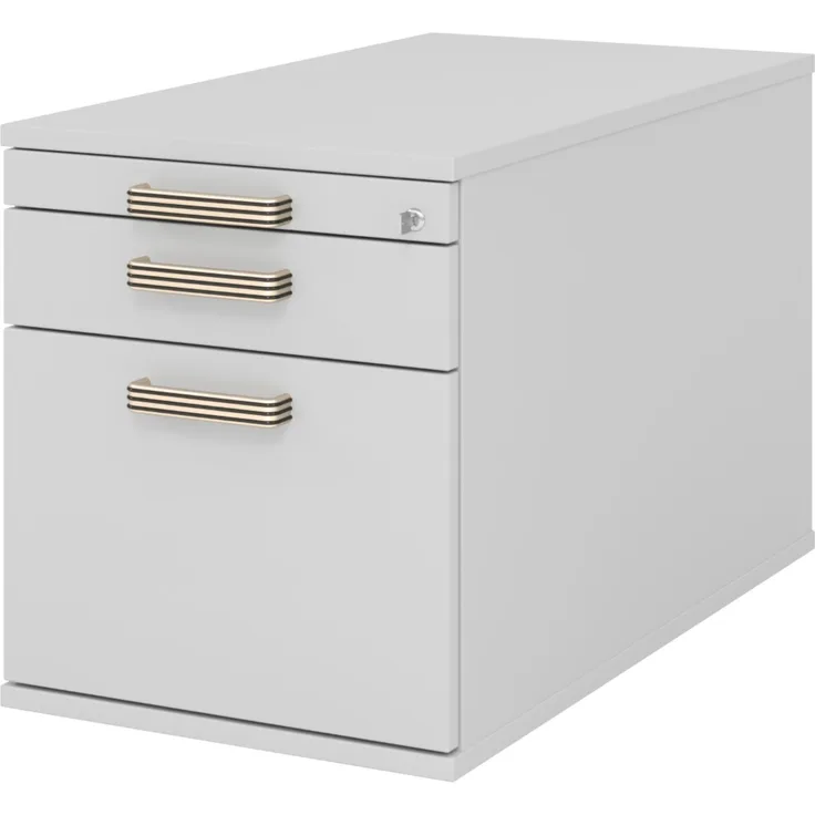 bümö Rollcontainer mit Hängeregister für Hängeordner, Container abschließbar in grau - Rollwagen mit Hängeregistratur als Schreibtisch Unterschrank od. Bürocontainer m. Streifengriffe, TC20-5-5-SG