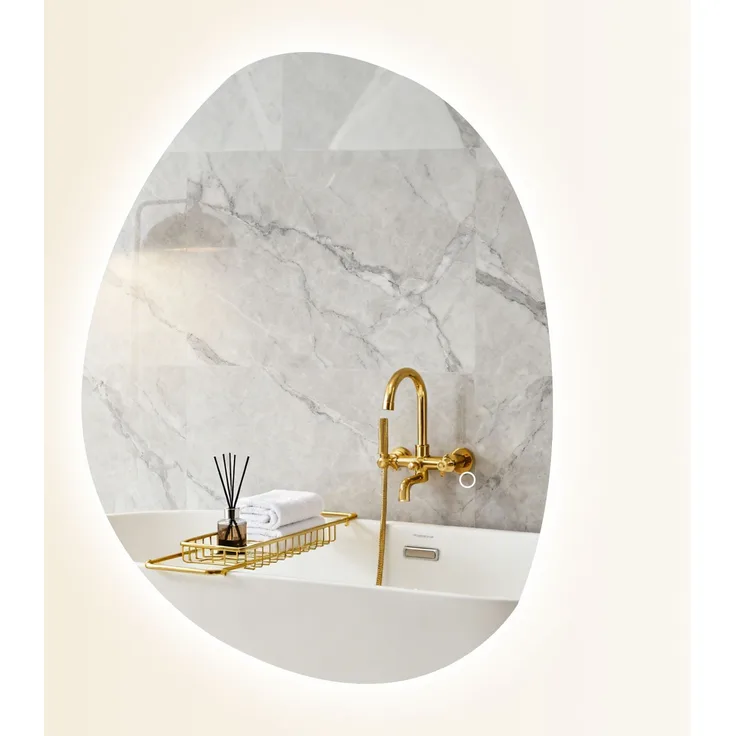 MELAYR, 70 x 50 cm Asymmetrischer Badspiegel mit LED-Licht, Smart Touch Schalter, Anti-Beschlag-Funktion, Silber