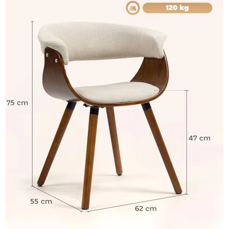 HOMCOM Esszimmerstuhl gepolsterter Küchenstuhl mit geschwungener Rückenlehne (Beinen aus Buchenholz, 1 St), für Esszimmer, Wohnzimmer, Beige – Bild 3