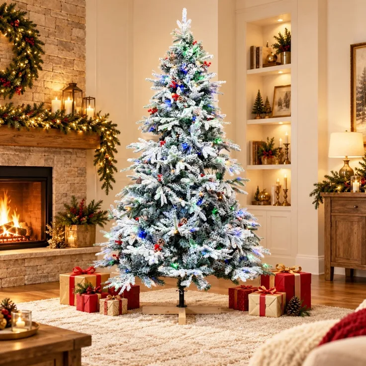 HOMAVO Künstlicher Weihnachtsbaum mit LED-Beleuchtung, 150/180/210 cm, PE-Spritzguss, Naturgetreue Optik, für Zuhause, Garten, Hotel & Weihnachtsfeier(150cm)