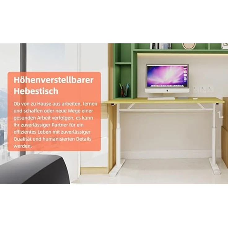 Ball & Cast Höhenverstellbarer Schreibtisch Manuell (60x120 cm), Tisch Computertisch für Erwachsene, Einfach & Zeitsparend Montierbar, Natur – Bild 6