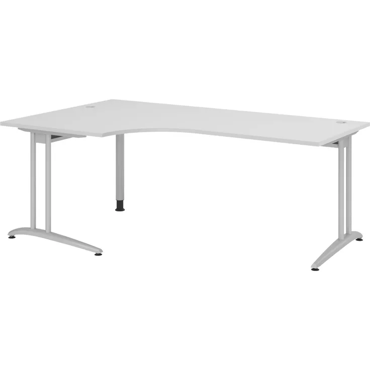 bümö Eckschreibtisch groß, Serie 200x120 cm, Tischplatte aus Holz in grau, Gestell aus Metall - Schreibtisch L Form, großer Tisch für's Büro, Computertisch, Bürotisch, BS-82-5