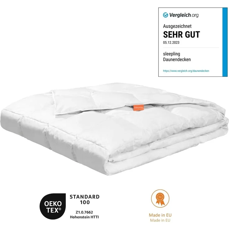 sleepling Daunenbettdecke Komfort Daunendecke, Füllung: 90% Daunen, 10% Federn, Bezug: 100% Baumwolle, waschbar bei 60°C, 5 Wärmeklassen, für Allergiker geeignet NOMITE – Bild 2
