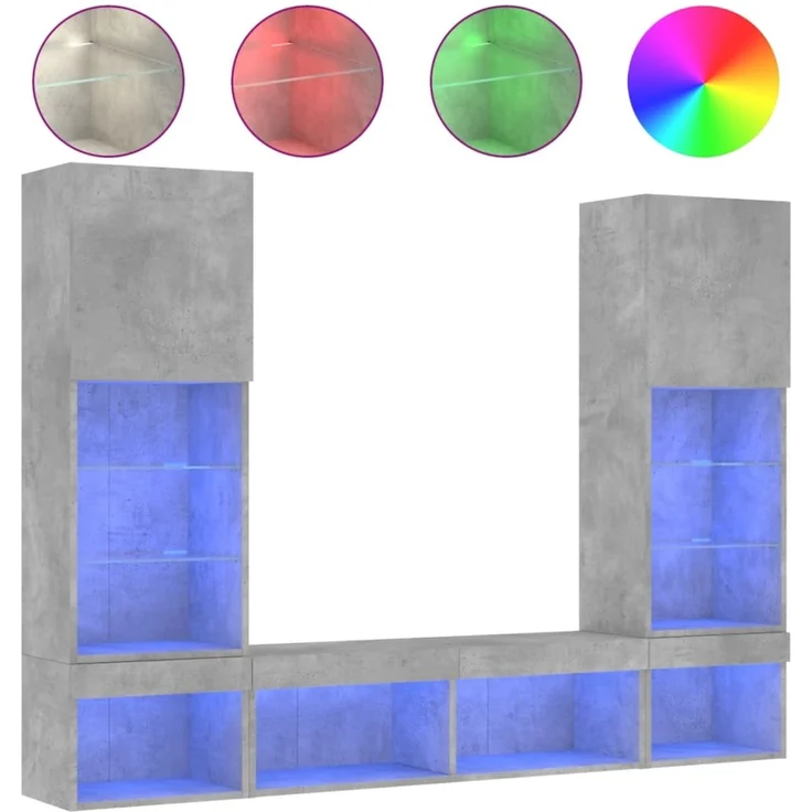 vidaXL 5-tlg. Wohnwand mit LED-Beleuchtung Betongrau Holzwerkstoff 3216693 – Bild 2