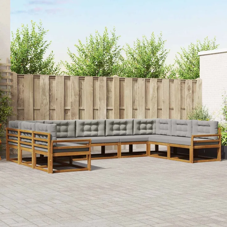 vidaXL Outdoor-Sofagarnitur 9 stk. 9-Sitzer Natur und Hellgrau 3368169