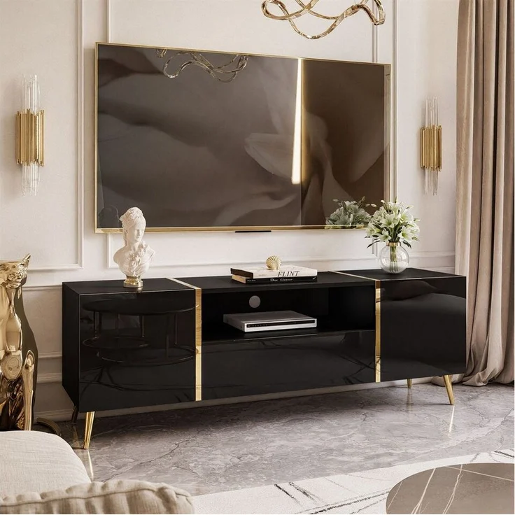 Lookway Lowboard ONYX TV-Schrank auf goldenen Beinen Hochglanz 158 cm – Bild 5
