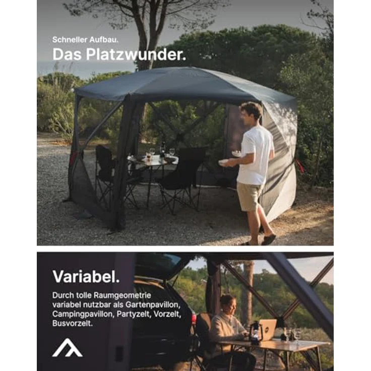 qeedo Quick Hub Hex Pop Up Pavillon faltbar (3,66 x 2,18m) Camping, Event Shelter & Vorzelt, Dark Coating Dach UV-Schutz, innovative Quick Up System – Bild 2