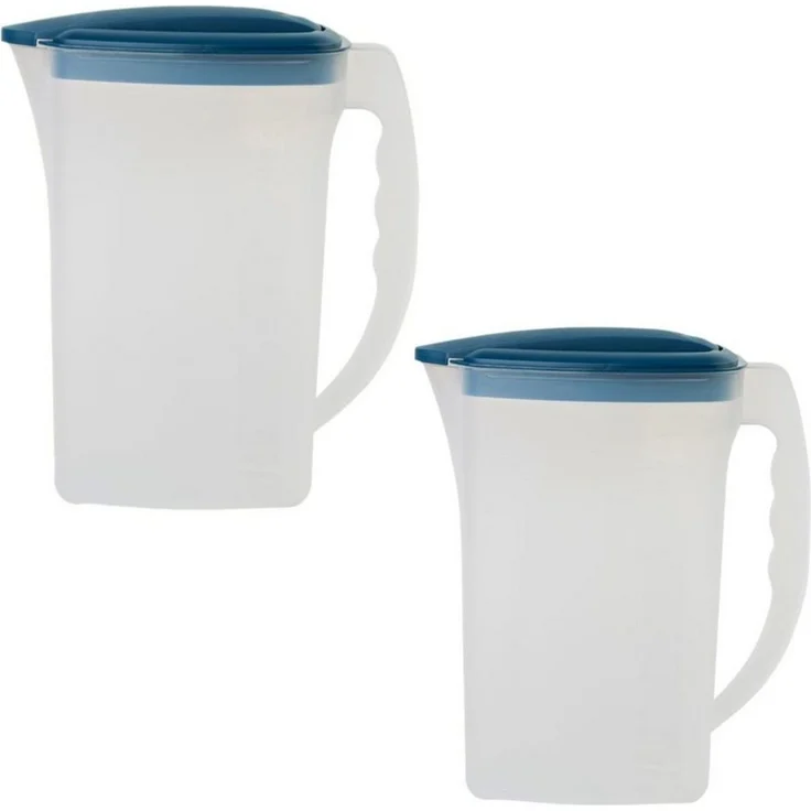 Engelland Wasserkrug Getränkekkrug mit Füllskala und abnehmbarem Deckel, (Vorteils-Set, 2-tlg, 2 Liter Fassungsvermögen je Krug), BPA-frei, frostbeständig, spülmaschinengeeignet, Kühlschrankkrug – Bild 1
