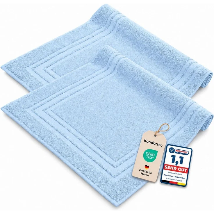 Komfortec Badematte 2er Badetuch Set aus 100% Baumwolle 50x70 cm Extra Weich & Saugstark, Rechteckig, 600 g/m² – Bild 1
