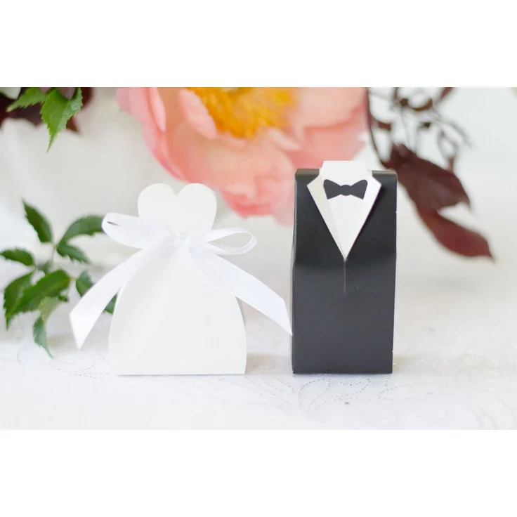 partydeco Geschenkbox, Geschenkbox für Gastgeschenke 5x3x9,5cm Bräutigam 10 Stk Schwarz Weiß