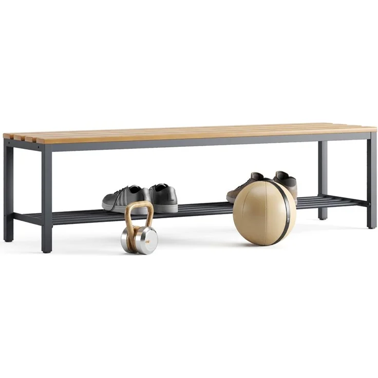 furni24 Bank Umkleidebank, Sitzbank für Umkleideräume mit Schuhrost BxHxT: 150 x 42 x 40 cm, Umkleidesitzbank, Umkleidebank, Garderobenbank, Sportbank, Bank mit Echtholz für Fitnessstudio – Bild 3