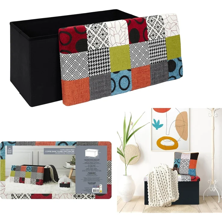 CMP Paris Home Deco Factory Truhenbank, zusammenlegbar, Patchwork, 76 x 38 x 38 cm – Bild 4