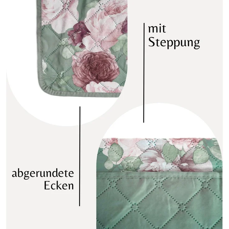 Tagesdecke 220 x 240 cm - Bett- & Sofaüberwurf mit Steppung, pflegeleicht & atmungsaktiv - Grün-Rosa – Bild 7