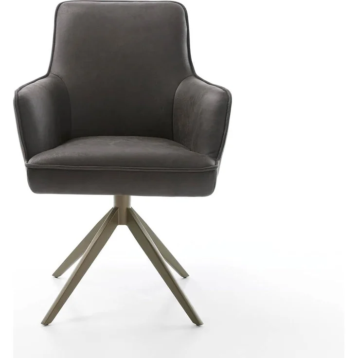 Drehstuhl Heira-Flex mit Armlehnen Mikrofaser Anthrazit Vintage Kreuzgestell breit Effektfinish Titan 360° drehbar Taschenfederkern – Bild 4
