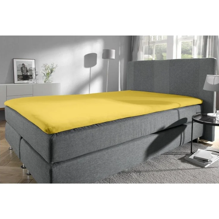 Erwin Müller 'Freising' Spannbettlaken, Gummizug: Rundumgummi, 1 Stück, Elasthan-Jersey-Stretch Uni, Gelb, 90x190 cm - 100x220 cm – Bild 3