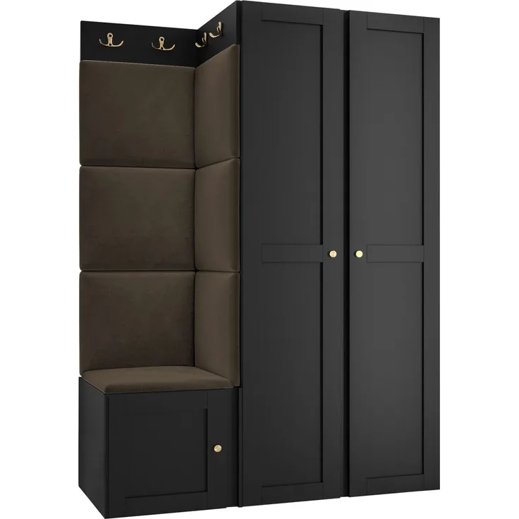 Mirjan24 Garderoben-Set Rotuni XXIII (Farbe: Schwarz, Polo 877), 186 x 44 x 116 cm