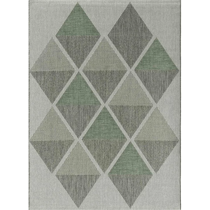 TaraCarpet Teppich Regina Teppich aus robustem Flachgewebe für In und Outdoor, rund, Höhe: 7 mm, Küche Wohnzimmer Terrasse Garten Balkon Karo grün 120X120 – Bild 2
