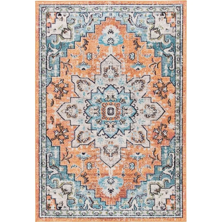 SAFAVIEH Boho Teppich für Wohnzimmer, Esszimmer, Schlafzimmer - Madison Collection, Kurzer Flor, Orange und Blaugrün, 91 X 152 cm