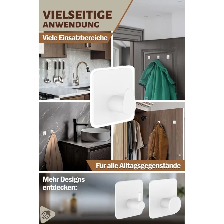 Lindenstein Ovale Klebehaken 6er-Set Weiß – Edelstahl V2A, 3M-Klebepads – Bild 6