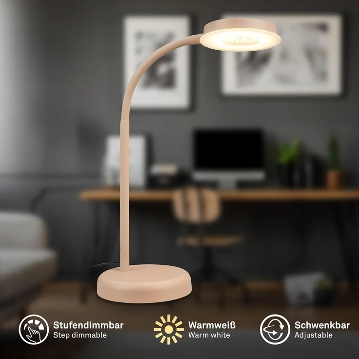 BRILONER - LED Schreibtischlampe mit Touch, dimmbar in Stufen, schwenkbar, Tischlampe, Lampe, Nachttischlampe, Tischleuchte, Home Office, Bürolampe, Leselicht, 32,5 x 13 x 40 cm, Beige – Bild 2