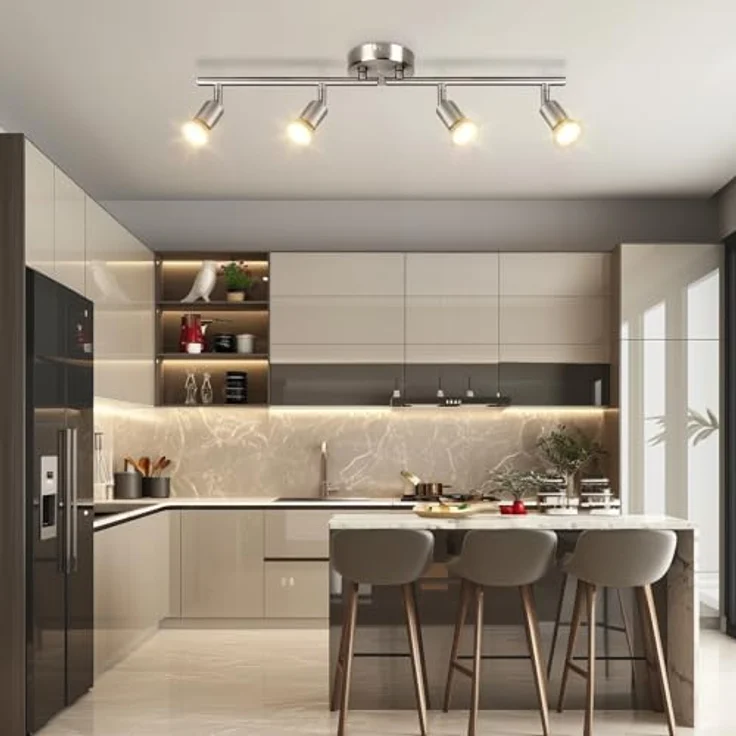 Dehobo Deckenleuchte LED Spotleuchte 4 Flammig - GU10 Modern Deckenspot Schwenkbar 350° - Nickelfarbe Drehbar Küchelampe Spot Strahler Decke Schlafzimmer Deckenstrahler Ohne Leuchtmittel – Bild 7