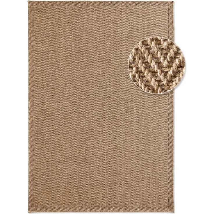TaraCarpet Teppich Outdoor & Indoor Teppich wetterfest Borneo Sisal-Jute-Optik naturfarbe, rechteckig, Höhe: 10 mm, Kurzflor Fischgrät In & Outdoor Balkon Terrasse Wohnzimmer 120x170