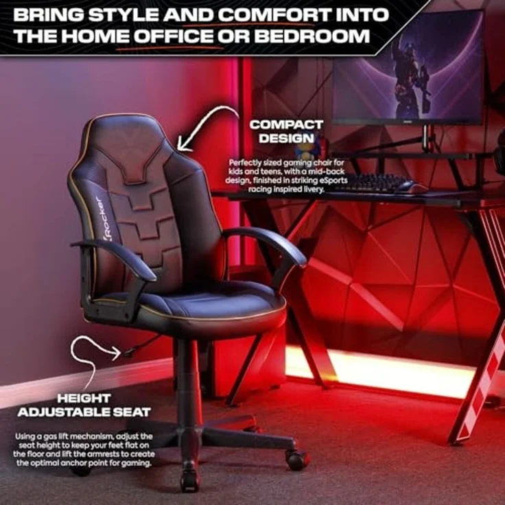 X Rocker Saturn - Gaming-Bürodrehstuhl für Kinder & Teenager - schwarz/gold – Bild 3