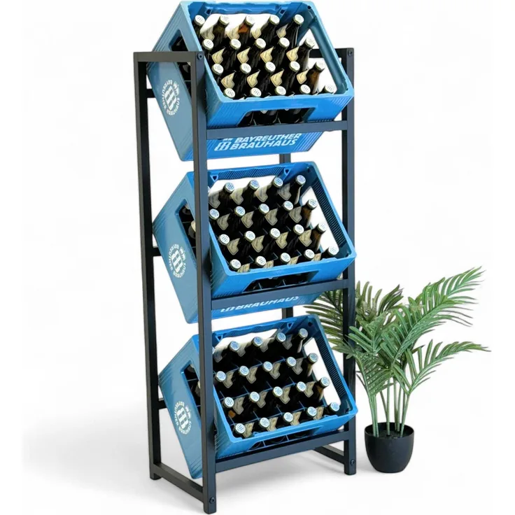 DanDiBo Getränkekistenregal 3 Kisten Schmal Metall Stehend 96599 Kistenregal Getränkekistenhalter 47 cm Getränkeregal