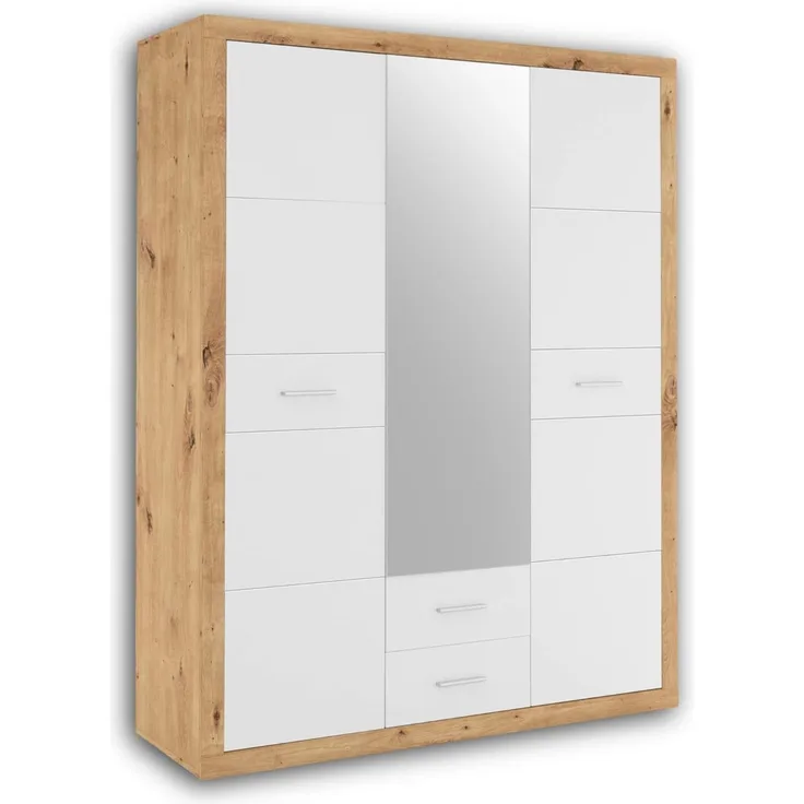 Kleiderschrank Spider / Stone , Holzwerkstoff , Weiß, Holzfarben , 151 x 198 x 55 cm