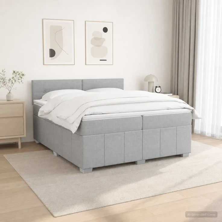 vidaXL Boxspringbett mit Matratze Hellgrau 200 x 200 cm Stoff 3452754