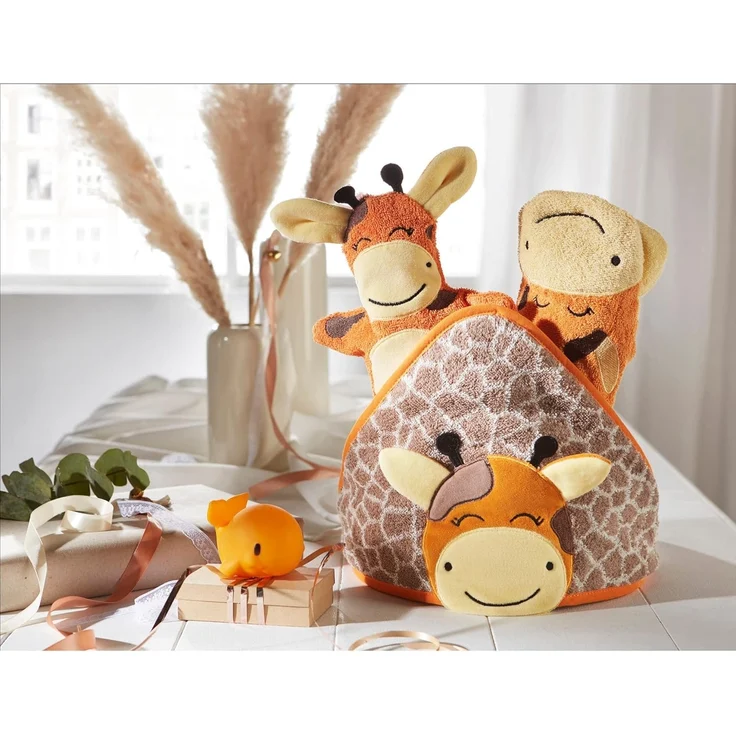 Erwin Müller Waschhandschuh Kinder-Waschhandschuh 2-in-1 "Giraffe", (1-St), Walk-Frottier Uni – Bild 6