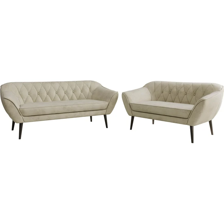 Skandinavisches Sofa Set PIRS 3-2, Komplettset, Wellenfederung, schwarze Füße, Sitzgruppe, Polstermöbel Set - Beige Velvet – Bild 7