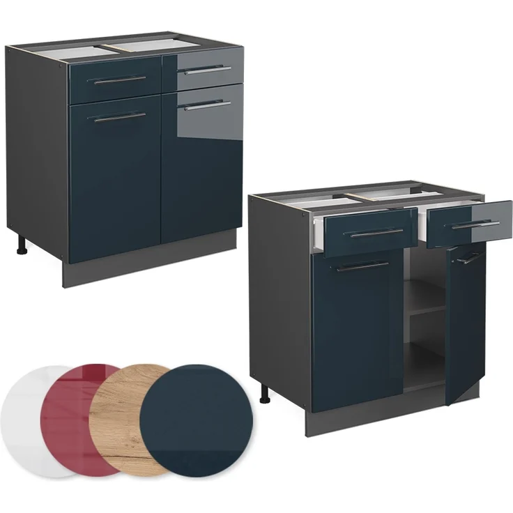 Küchenunterschrank Fame-Line Dunkelblau Hochglanz 80 cm ohne Arbeitsplatte Vicco – Bild 5