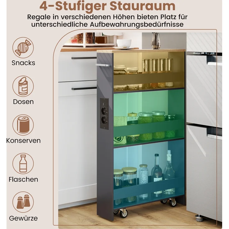 13 cm schlanker Aufbewahrungswagen mit Ladestation 4-stufiger rollbarer Küchenwagen mit Griff Grau – Bild 5