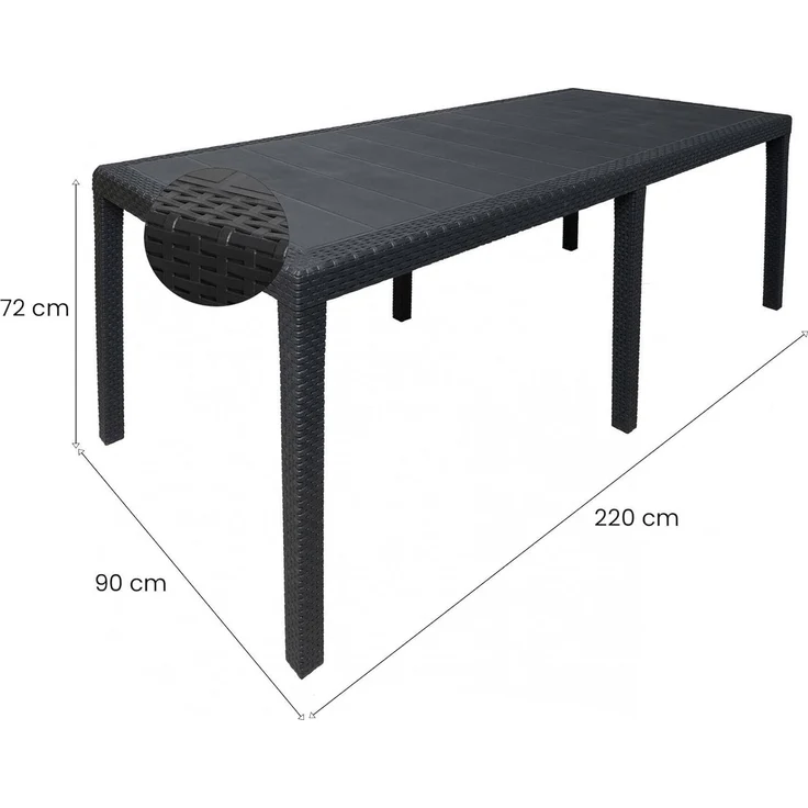 Dmora - Außentisch Roma, ausziehbares rechteckiges Esszimmerregal, ausziehbarer Gartentisch mit Rattan-Effekt, 100 % Made in Italy, 150/220 x 90 x 72 cm, Anthrazit – Bild 3