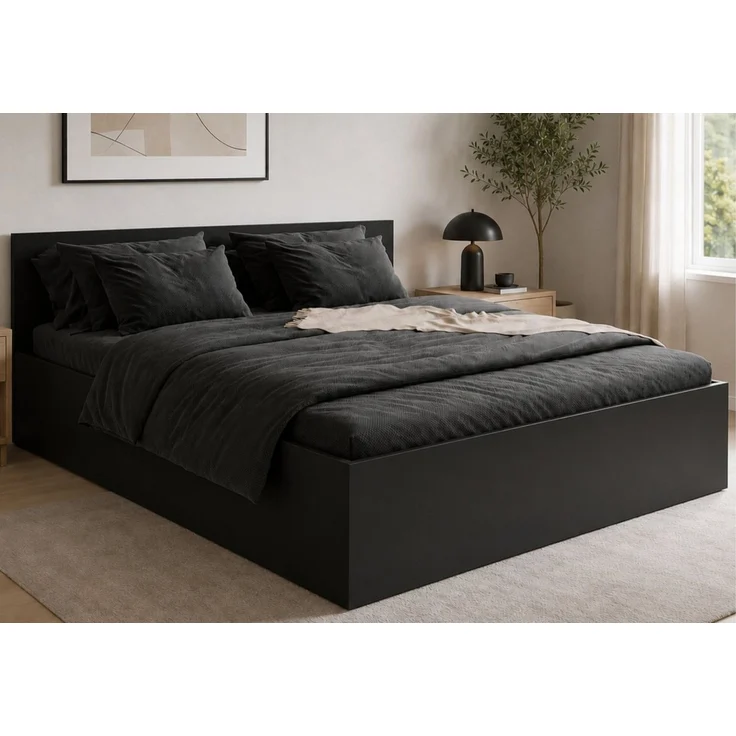 Home Collective Bett Doppelbett Bettgestell mit Lattenrost und Stauraum Stauraumbett (Größen: 90x200, 120x200, 140x200, 160x200, 180x200 cm), inkl. flexiblem Lattenrost und Bettkasten 160x200 cm Schwarz – Bild 1