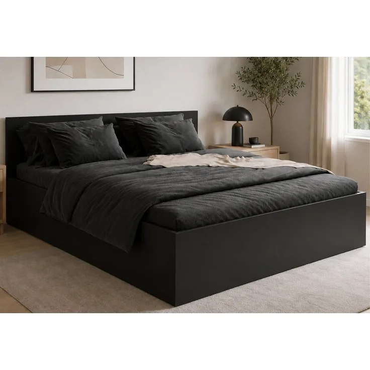Home Collective Bett Doppelbett Bettgestell mit Lattenrost und Stauraum Stauraumbett (Größen: 90x200, 120x200, 140x200, 160x200, 180x200 cm), inkl. flexiblem Lattenrost und Bettkasten 160x200 cm Schwarz