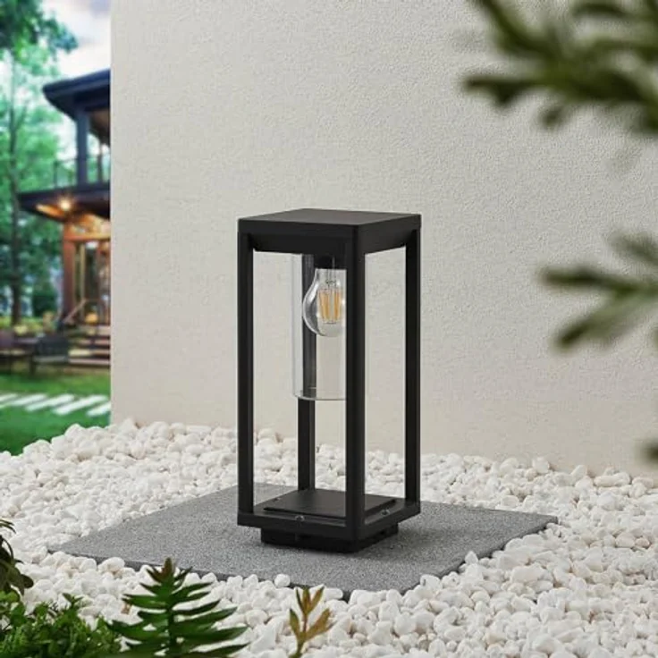 Lindby Estami Außenleuchte, spritzwassergeschützt, schwarz, Aluminium, 1-flammig E27, Wegeleuchte Pollerleuchte Sockelleuchte – Bild 3