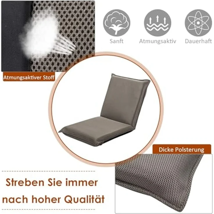 FANTASK Bodenstuhl, Bodensofa, Game Sessel gepolstert, Fensterstuhl, Meditationsstuhl, Lazy Sofa mit 6- stufig Verstellbarer Rückenlehne (Grau) – Bild 6