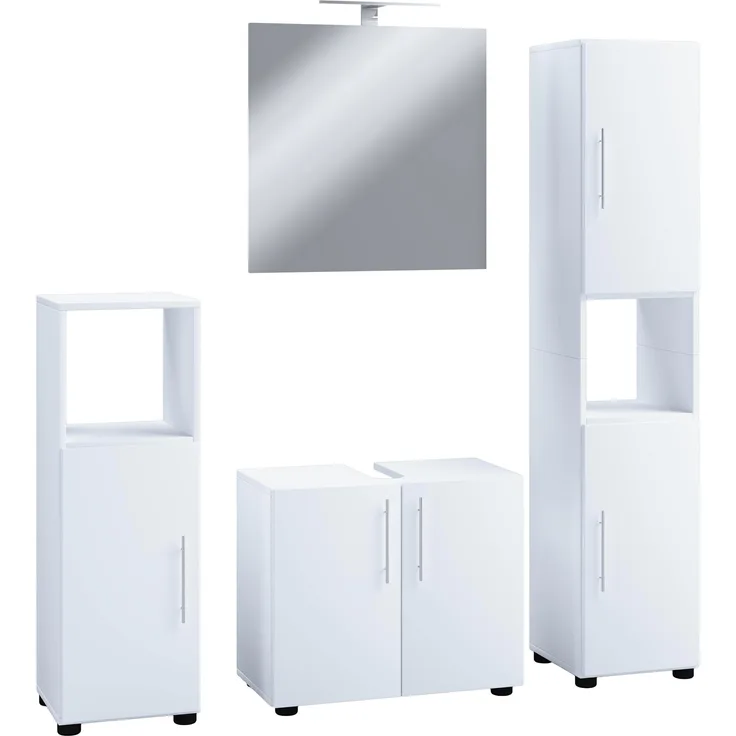 VCM Badmöbelset Flandu II, 4-tlg. Komplettset aus Holz mit pflegeleichter Melamin-Beschichtung, inkl. Unterschrank, Midischrank, Hochschrank und Spiegel