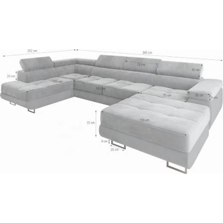 Masseno Ecksofa CASONE U-Form, mit Schlaffunktion und Bettkasten, eleganter Stoff in trendigen Farben – Bild 3