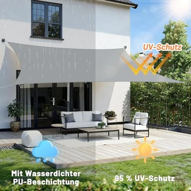 LOVE STORY Sonnensegel Wasserdicht 2x3 m Rechteckig PES Polyester Sonnenschutz Windschutz Balkon Terrasse 95% UV-Schut,für Balkon Garten,Hellgrau – Bild 4