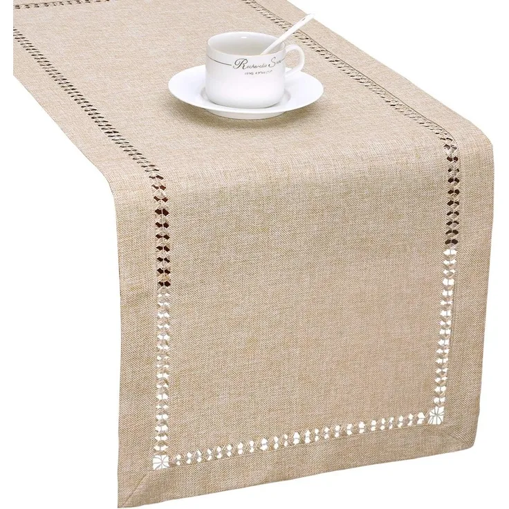 Grelucgo Handgefertigter Tischläufer mit Hohlsaum, rechteckig, 35,6x182,9 cm, Beige