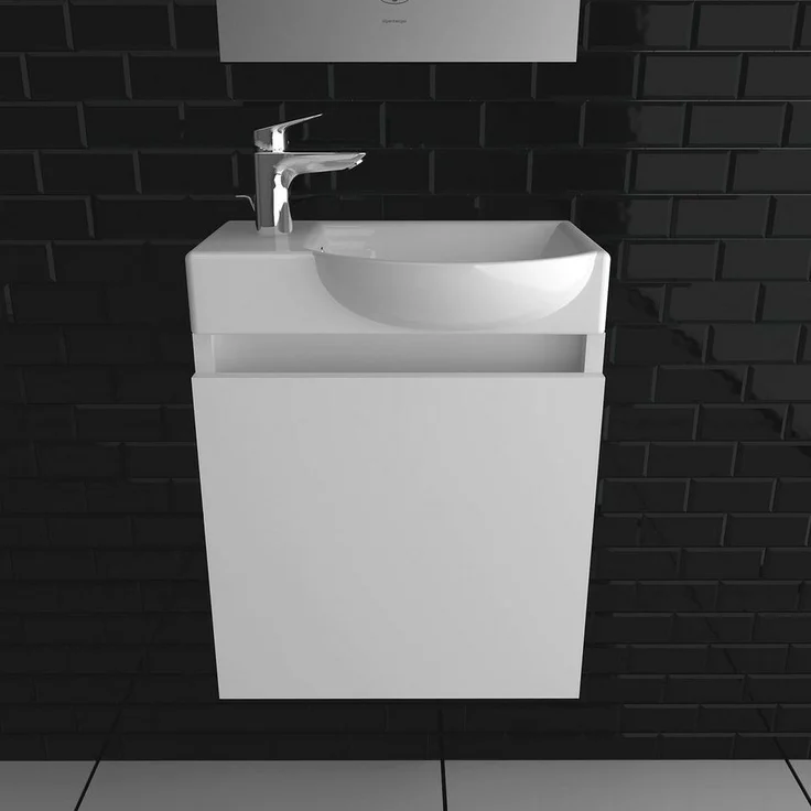 Alpenberger Badmöbel-Set Gäste WC Möbel Set - Waschtisch mit Waschbeckenunterschrank Weiß, (Komplett-Set 2-tlg. Vormontiert, 2-St, Bad Waschtisch mit Waschtischunterschrank hängend), Bad Waschbecken mit Unterschrank 45 cm Breit – Bild 2