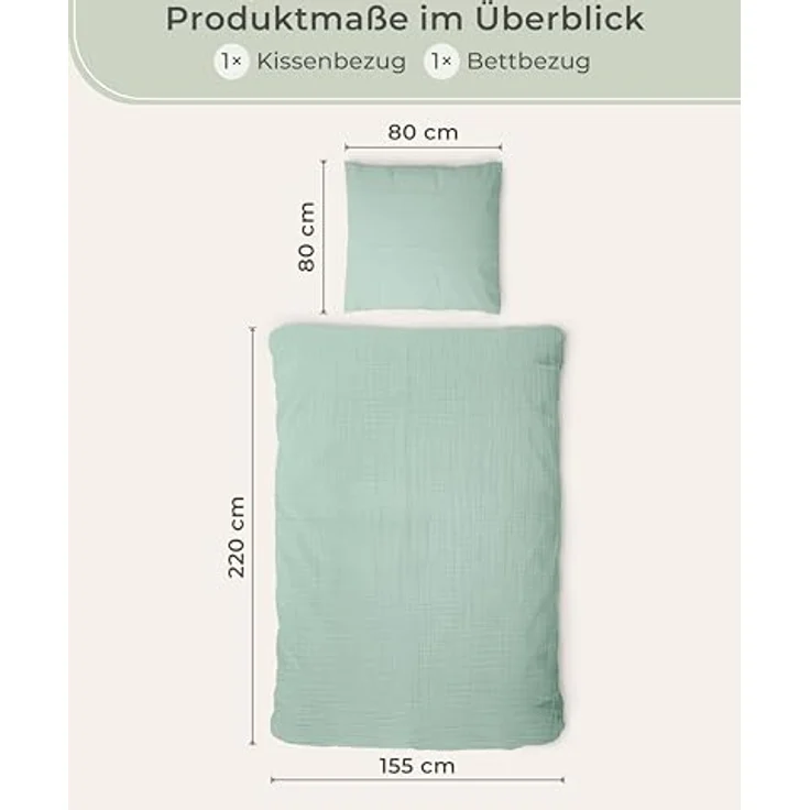 Laynenburg Bettwäsche Musselin aus 100% Baumwolle in 135x200 oder 155x220 cm, atmungsaktiv & bügelfrei – 3 lagig mit Reißverschluss & Haltebändern – Bild 4