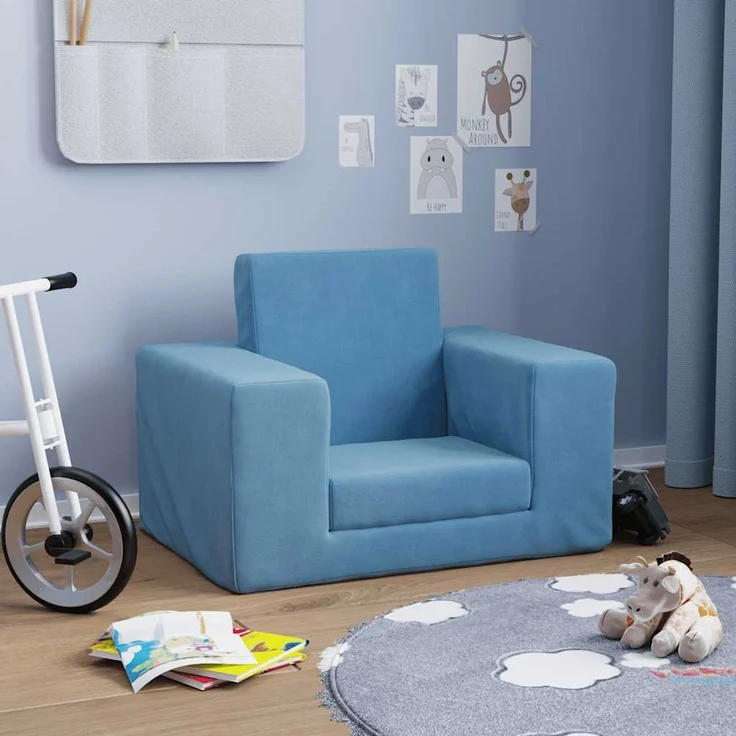 vidaXL Schlafsofa für Kinder Blau Weicher Plüsch 4104788 – Bild 2