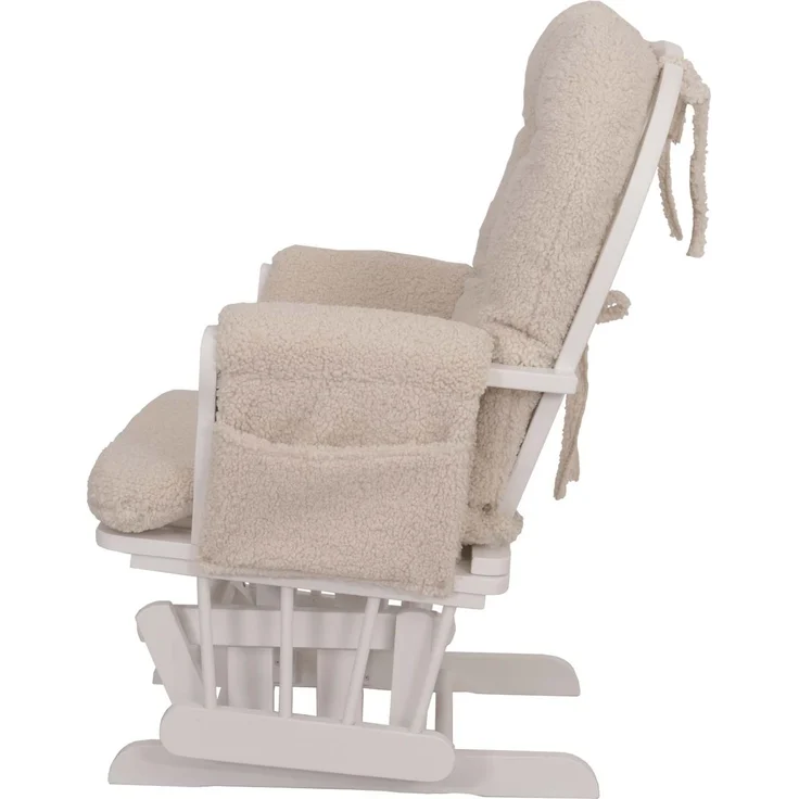 Relaxsessel HWC-C76, Schaukelstuhl Sessel Schwingstuhl + Hocker Stoff Bouclé 480g/m² Öko-Tex ~ creme Gestell weiß – Bild 6