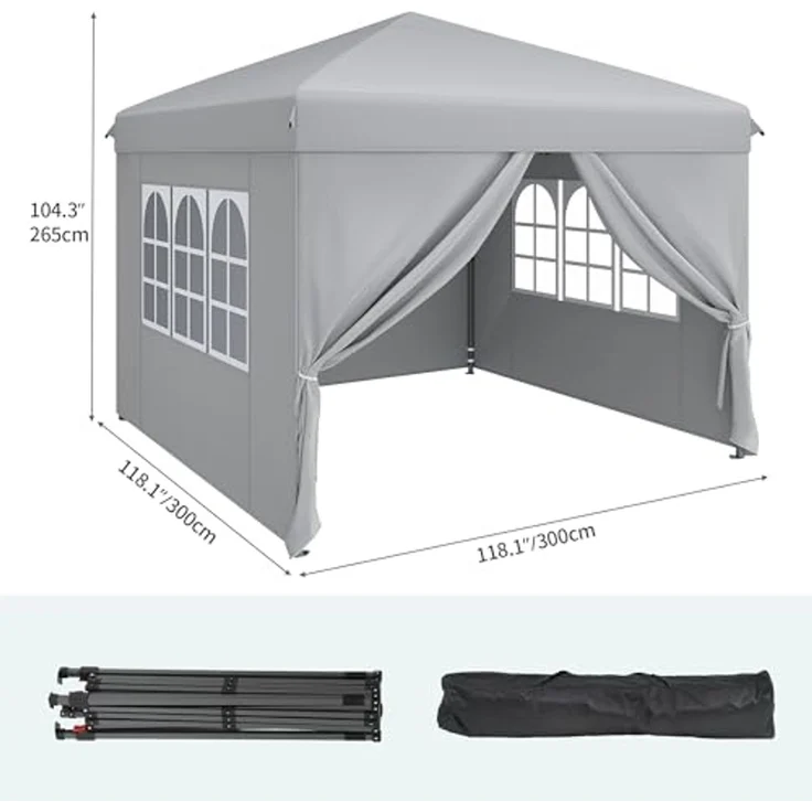 YITAHOME 3X3 wasserdichte Pavillon Faltpavillon mit Seitenteilen, Faltbarer Pop up Pavillon Outdoor Gartenpavillon Höhenverstellbar Alle Jahreszeiten Anti-UV Für Party Camping Märkte Festival, Grau – Bild 3